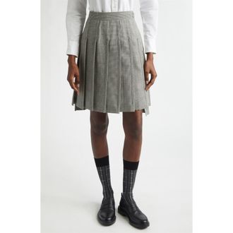 Thom Browne Glen Plaid Pleated Wool Skirt in Black/White at Nordstrom, Size 10 Us