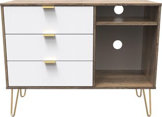 Welcome Furniture Breda Ready Assembled 3 Drawer TV Unit in White Matt & Vintage Oak - Welcome Furniture | TJ Hughes
