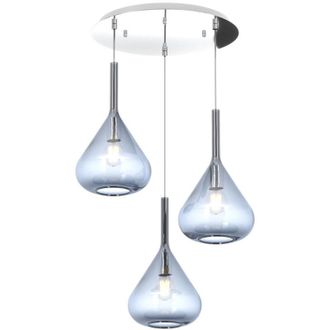 Top-Light Lampadario a sospensione moderno Kona 3 luci vetro blu e rosone rotondo - Attacco E27 - Regolabile fino a 250cm d.42