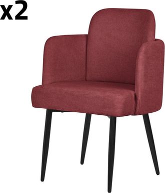 ML Design Set de 2 Sillas de comedor funda tela roja con respaldo y reposabrazos