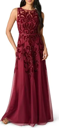 Adrianna Papell Sequin Scrollwork Gown in Mahogany at Nordstrom, Size 14