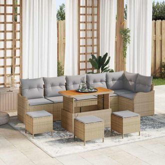 vidaXL Conjunto De Sof&aacute; De Jard&iacute;n 10 Pcs Beige Rat&aacute;n Sint&eacute;tico Vidaxl