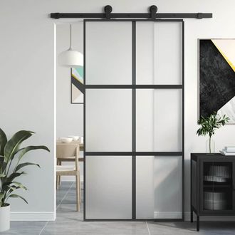 vidaXL Puerta Corredera Vidrio Templado Y Aluminio Negra 102,5x205 Cm Vidaxl