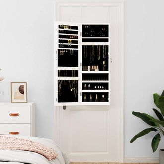 Berkfield Home Mirror Jewellery Cabinet Wall Mounted White 37.5x10x106 cm