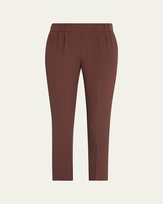 Brunello Cucinelli Silk Crepe Slim-Leg Ankle Pull-On Pants