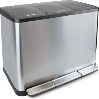 Emuca Recycle Inox, contenitore per la raccolta differenziata da esterno con scomparti, apertura del coperchio a pedale, 3x15 lt, Acciaio inossidabile
