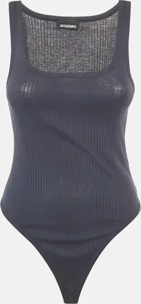 Jacquemus Navy Blue Cotton Rib Knit Le Caraco Bodysuit