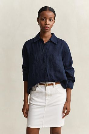 GANT Women Relaxed Fit Linen Shirt (46) EVENING BLUE