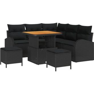 vidaXL Conjunto De Sof&aacute; De Jard&iacute;n Con Coj&iacute;n Con Almohada 8 Pcs Negro