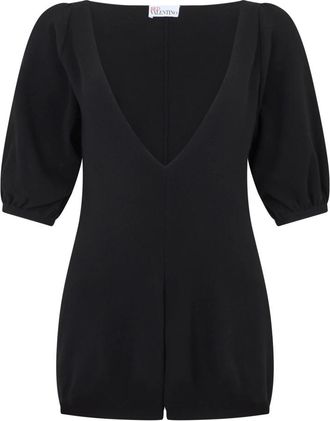 Red Valentino Korte jumpsuit met V-hals en ballonmouwen - Dames - Playsuits - Zwart - S - Polyester - Jumpsuits & Playsuits