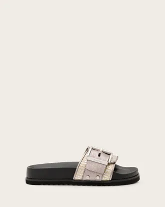 AllSaints Ellie Studded Buckle Leather Sliders