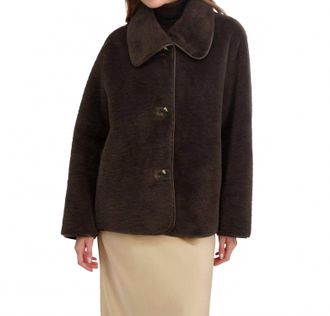 Elie Tahari Kai Reversible Faux Shearling Jacket In Chocolate
