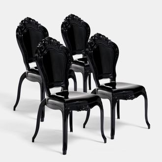 Biscottini International Set 4 Sedie In Policarbonato Nero Sedia Cucina Soggiorno Poltrone In Plastica Sala Da Pranzo Poltrona Camera Da Letto