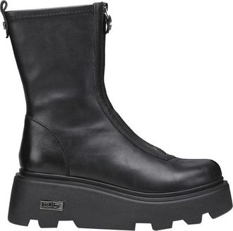 Cult Zwarte Mid W Veg. Str. Leat/Leat Plateau Laarzen - Dames - Enkellaarsjes - Zwart - 38 EU - Leer - Schoenen