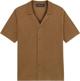 Brooks Brothers Katoen-Linnen Gebreid Poloshirt - Heren - Korte mouwen Overhemden - Bruin - XL - Katoen - Overhemden