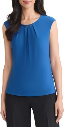 Kasper Metal Accent Gathered Neck Crepe Knit Top in Blue Night at Nordstrom, Size Large P