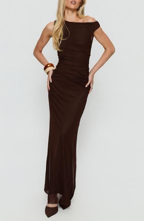 Princess Polly Krystyna Mesh Maxi Cocktail Dress in Chocolate at Nordstrom, Size 6