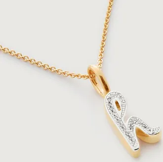 Monica Vinader Gold Alphabet H Diamond Fine Chain Necklace Adjustable 46cm/18 Diamond