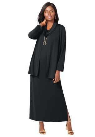 Jessica London 2-Piece Cowlneck Jacket Dress in Black at Nordstrom, Size 16