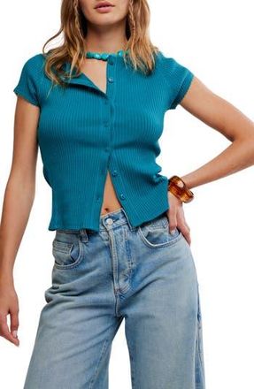 Free People Most Wanted Short Sleeve Cotton Blend Cardigan in Bayside at Nordstrom Rack, Size X-Small