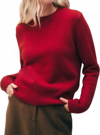 White + Warren Rib Trim Crewneck Pullover In French Red