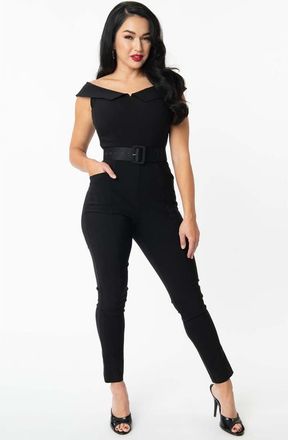 Unique Vintage Off Shoulder Gillian Jumpsuit in Black at Nordstrom, Size X-Large