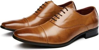 Generic Dress Formal Shoes for Men Lace Up Square Cap Toe Snip Toe Cowhide Non Slip Rubber Sole Anti-Slip Slip Resistant Party(Brown,8.5 UK)