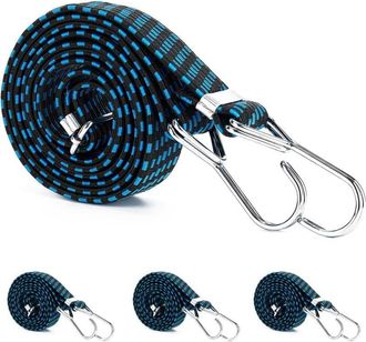 OEM Paquete De 4 Cuerdas El&aacute;sticas Largas Con Ganchos Resistentes - Correas El&aacute;sticas Premium Para Equipaje, Bicicletas, Camping Y Coche - Fijaci&oacute;n De Lon