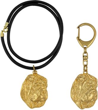 OEM Shar Pei - Llavero Y Collar Con Perro En Caja, Producto Ba&ntilde;ado En Oro De Alta Calidad, Marca Art-dog