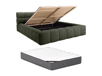 Vente-Unique Canap&eacute; abatible 160 x 200 cm - Tela - Verde + Colch&oacute;n - FORVIK de Pascal Morabito