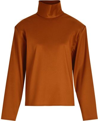 Saint Laurent High-neck Stretch-silk top - Caramel - 38 (UK10 / S)