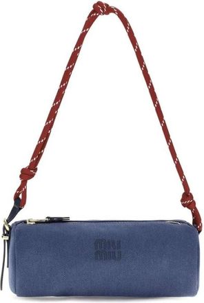 Miu Miu Bolso de hombro de algod&oacute;n con logo bordado - Bags - Mujer - Azul - ONE SIZE