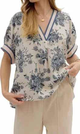 Entro Baker Floral Top In Blue / Ivory