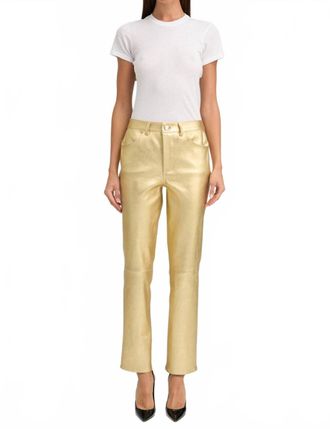 SPRWMN Womens Leather Slim Straight Pants In Gold