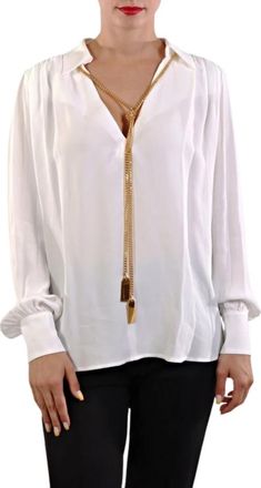 Elisabetta Franchi Georgette Blouse met Bedeltje - Dames - Blouses - Wit - XL - Overhemden