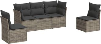 vidaXL Juego De Sof&aacute;s Jard&iacute;n Con Cojines 5 Pzas Rat&aacute;n Sint&eacute;tico Gris Vidaxl