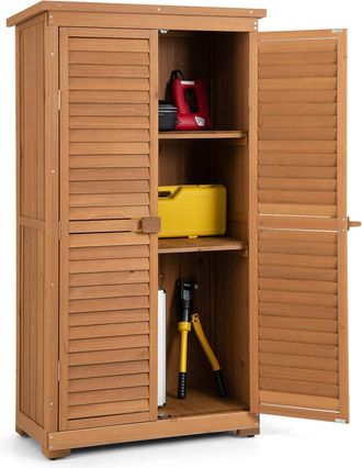 Costway Costway - Cobertizo De Almacenamiento De Madera 87 X 42 X 160cm, Gabinete De Herramientas De Jard&iacute;n De Madera Con 3 Estantes Desmontables, Armario Par