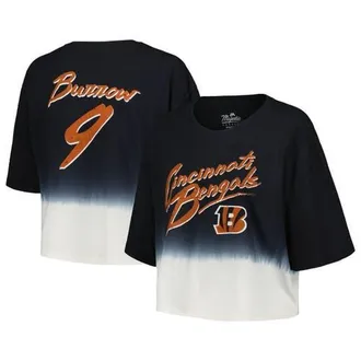 Majestic Threads Womens Majestic Threads Joe Burrow Black/White Cincinnati Bengals Dip-Dye Player Name & Number Crop Top at Nordstrom, Size Xx-Large