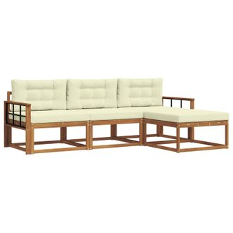 vidaXL Conjunto De Sof&aacute;s De Exterior Con Coj&iacute;n 4 Pcs Natural Y Crema Vidaxl