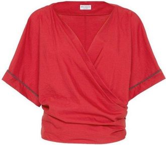 Brunello Cucinelli Red Wrap Cotton Shirt, Size Medium