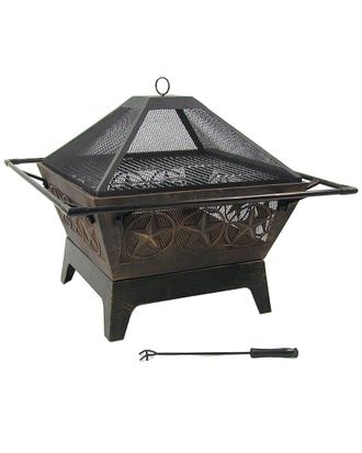 Sunnydaze 32in Fire Pit Steel Northern Galaxy Design with Cook Grate and Poker
