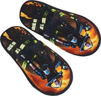 Generic Firefighter Fireman Flame Men Women Sliders Slip On House Slippers Soft House Shoes For Winter Outdoor Indoor M