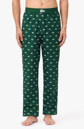 Lacoste Logo Print Cotton Pajama Pants in 291 Green/White at Nordstrom, Size Xx-Large