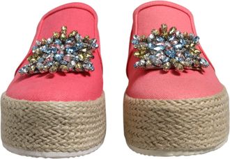 Twin-Set Twinset Canvas Crystal Embellished Slip On Womens Shoes