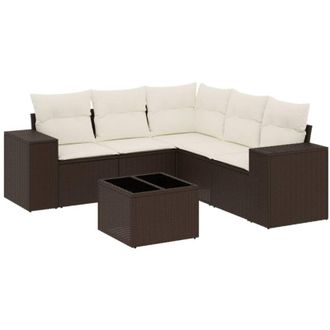vidaXL Set Sof&aacute;s De Jard&iacute;n 6 Piezas Y Cojines Rat&aacute;n Sint&eacute;tico Marr&oacute;n Vidaxl