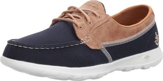 Skechers Womens Go Walk Lite Coral Boat Shoes, Navy Textile/ White Trim, 5.5 UK