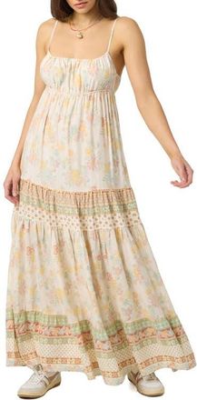 O'Neill Lillie Floral Border Print Tiered Maxi Dress in Tapioca at Nordstrom, Size Xx-Large