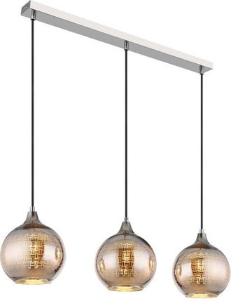 Globo Lighting Globo Lourdes Lámpara colgante de techo con forma de barra, bolas blancas, pantalla de cristal cromado, 3 bombillas E27