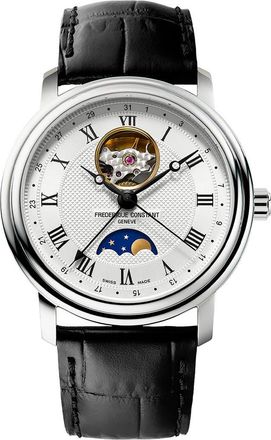 Frederique Constant Classics Heartbeat Moon Phase Leather Strap Watch, 40mm in Silver-Tone at Nordstrom