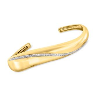 Ross-Simons Lab-Grown Diamond Wavy Cuff Bracelet in 18kt Gold Over Sterling